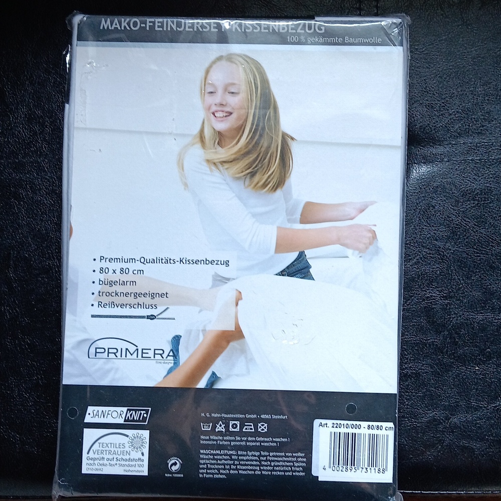 2 Germany Cotton Pillowcases New In Sealed Package. PRIMERA